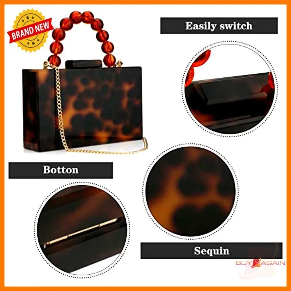 Acrylic Evening Clutch with Pearl Chain, Crossbody Bag for Formal Events